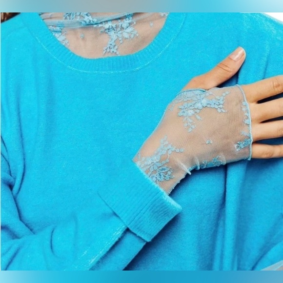 Free People Intimately Lady Lux Sheer Blue Lace Layering Top, NWOT, Women’s XS - Picture 5 of 8